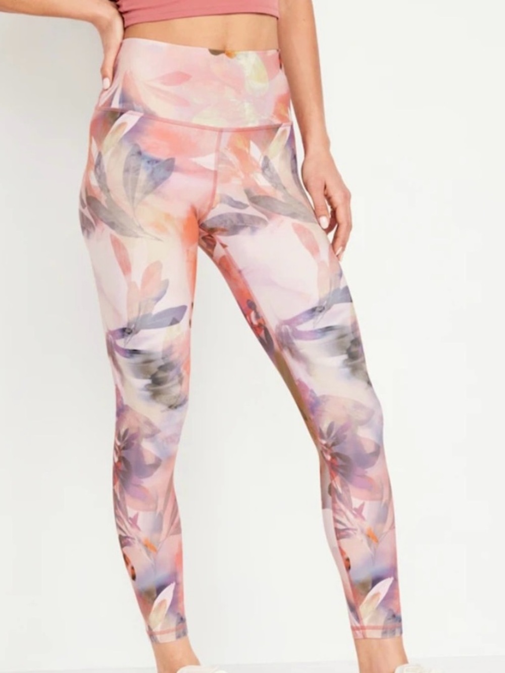 Women’s Old Navy, Floral Pastel High-Waist Leggings - Pink Lavender